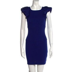 Ted Baker Royal Blue Puff Pleated Sleeve Squareneck Mini Sheath Dress Size 2